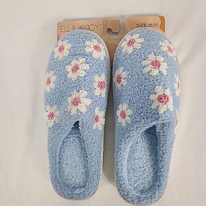 NEW Ella & Joy Women's Flower Slippers Blue Slip On Cozy Size M (8)